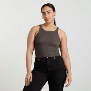 Everlane Pima Micro-Rib Short Tank - Size L - Heathered Fatigue